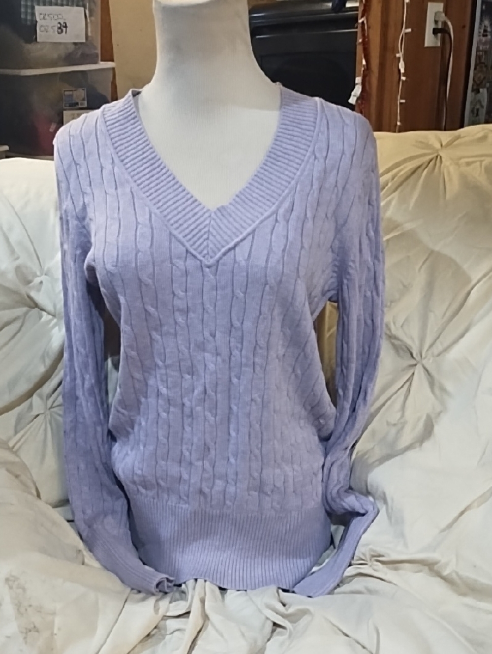Loft Women's V-Neck Cable Knit Sweater - Lavender